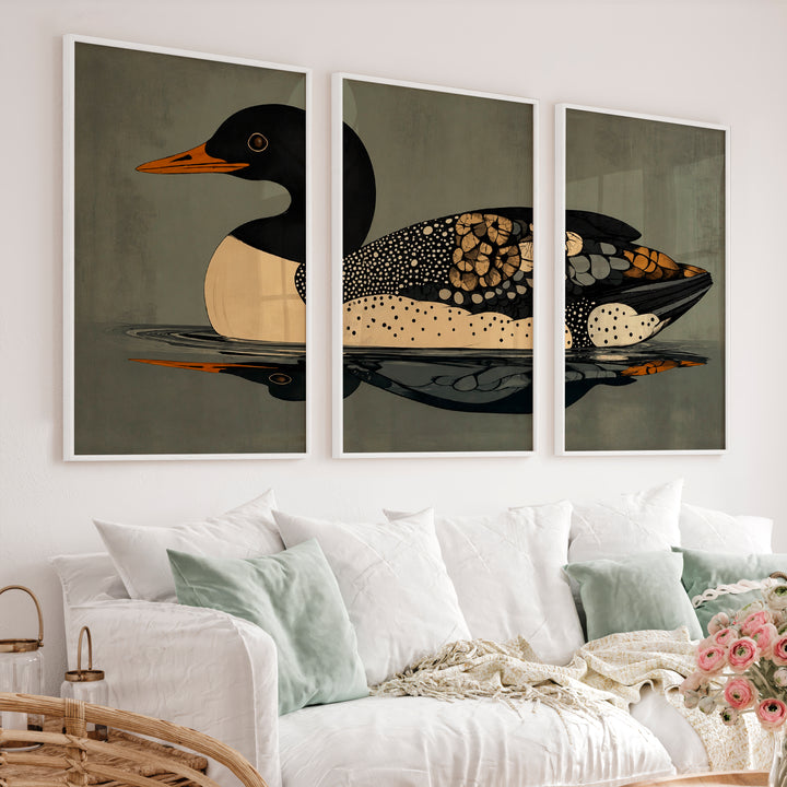 Waterbird Reflection vintage poster art prints - White Framed Poster No Border - Artworksets