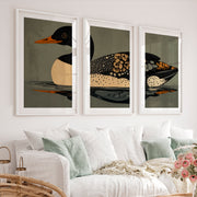 Waterbird Reflection vintage poster art prints - White Framed Poster with White Border - Artworksets