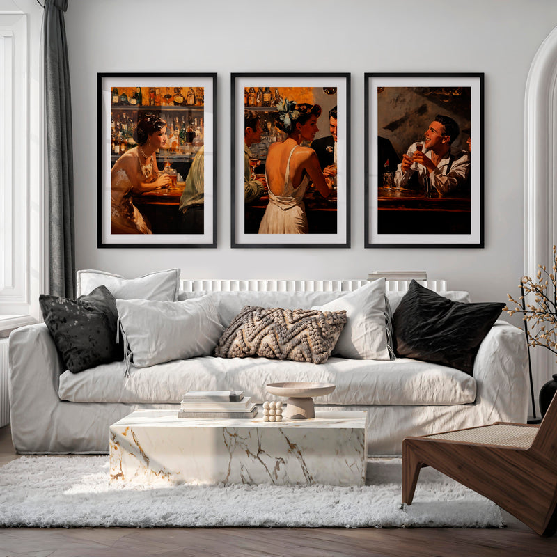 Cocktail Bar Vintage Poster Artwork - Black Framed Poster with White Border - Artworksets