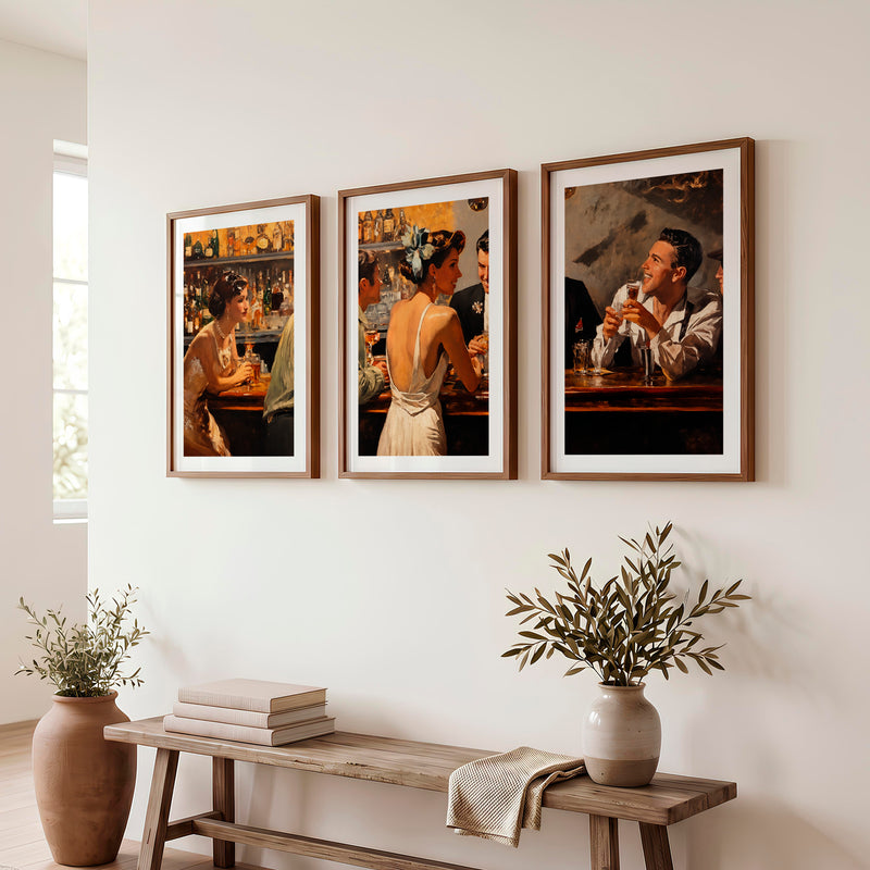 Cocktail Bar Vintage Poster Artwork - Dark Brown Framed Poster with White Border - Artworksets