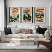 The Must Be The Place Vintage Poster Featuring Mountain and River - Black Framed Poster with White Border - Artworksets
