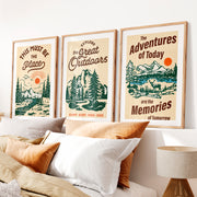 The Must Be The Place Vintage Poster Featuring Mountain and River- Natural Wood Framed Poster with White Border - Artworksets