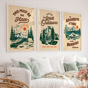 The Must Be The Place Vintage Poster Featuring Mountain and River - White Framed Poster No Border - Artworksets