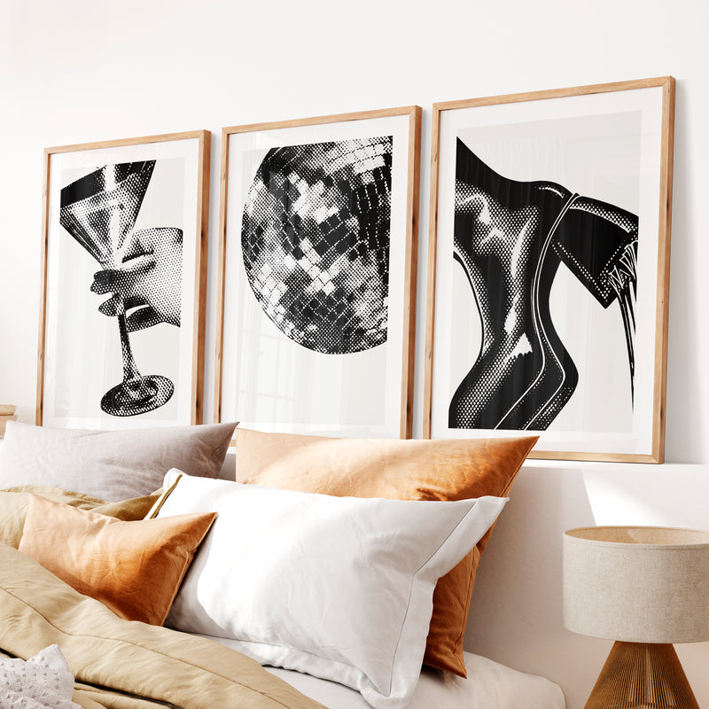 Halftone Glamour vintage poster prints- Natural Wood Framed Poster with White Border - Artworksets