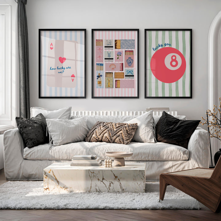 Lucky Pastel 8 Ball vintage posters for room - Black Framed Poster No Border - Artworksets