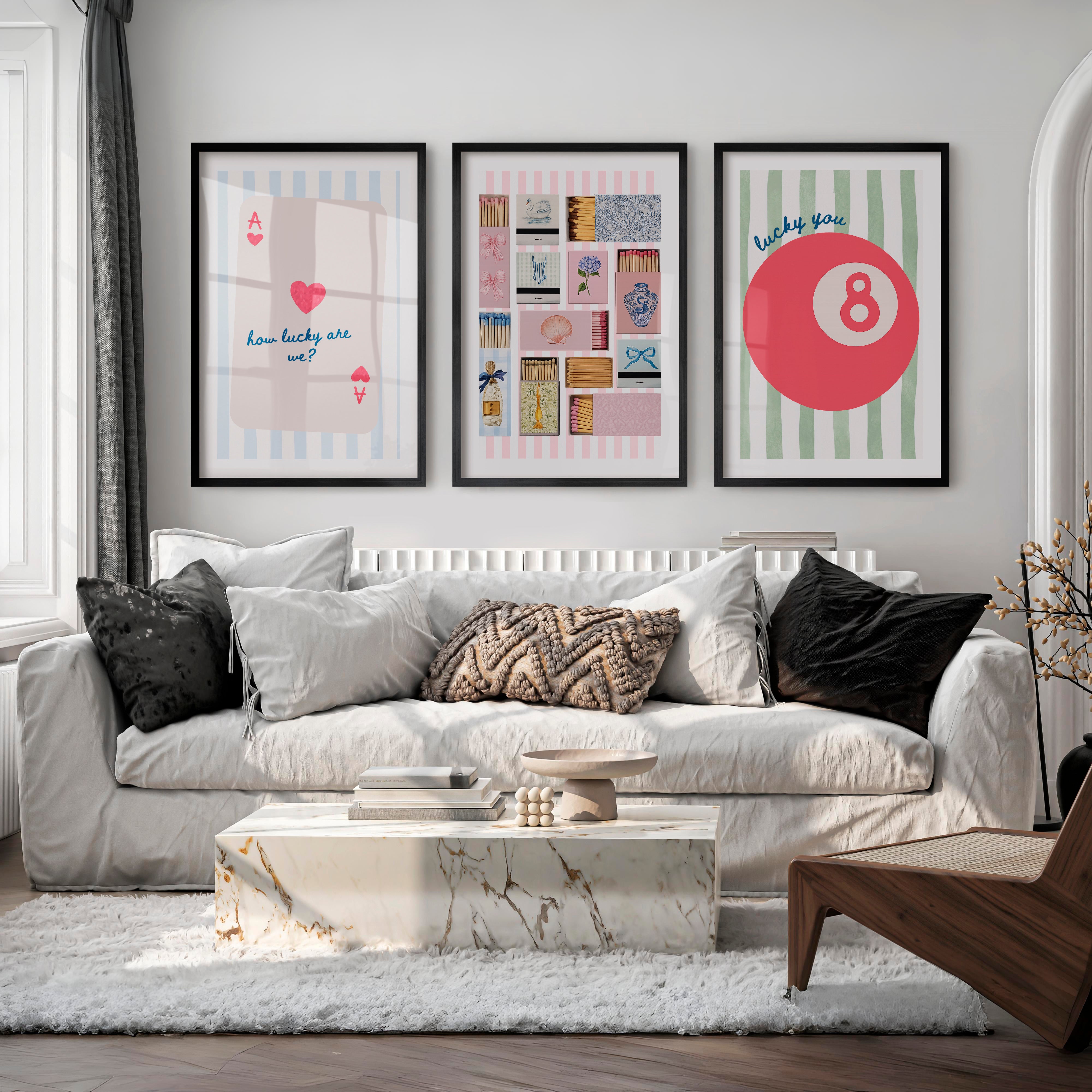 Lucky Pastel 8 Ball vintage posters for room - Black Framed Poster with White Border - Artworksets