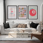 Lucky Pastel 8 Ball vintage posters for room - Black Framed Poster with White Border - Artworksets
