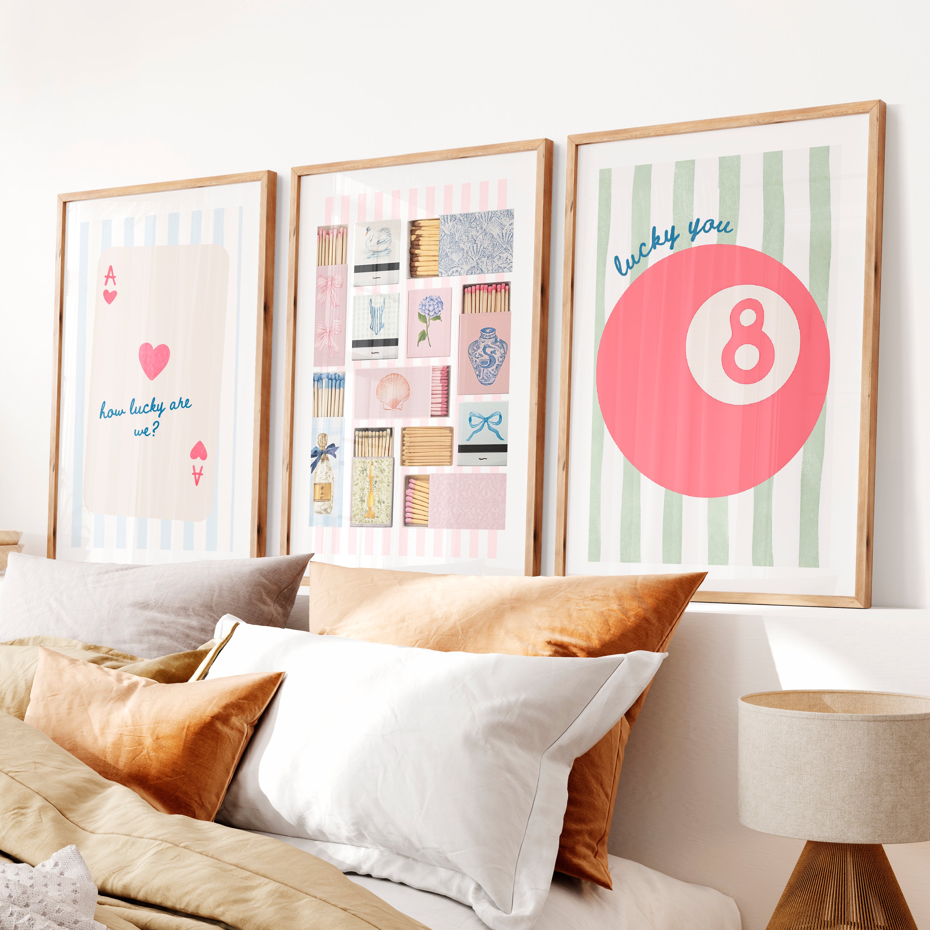 Lucky Pastel 8 Ball vintage posters for room- Natural Wood Framed Poster with White Border - Artworksets