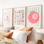 Lucky Pastel 8 Ball vintage posters for room- Natural Wood Framed Poster with White Border - Artworksets
