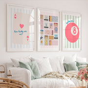 Lucky Pastel 8 Ball vintage posters for room - White Framed Poster with White Border - Artworksets