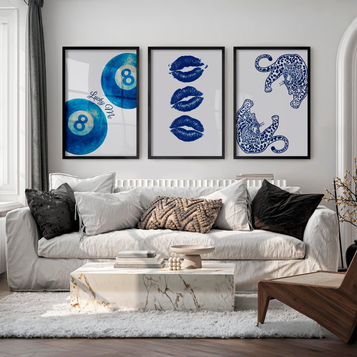 Blue Lucky 8 Ball vintage posters wall art - Black Framed Poster No Border - Artworksets