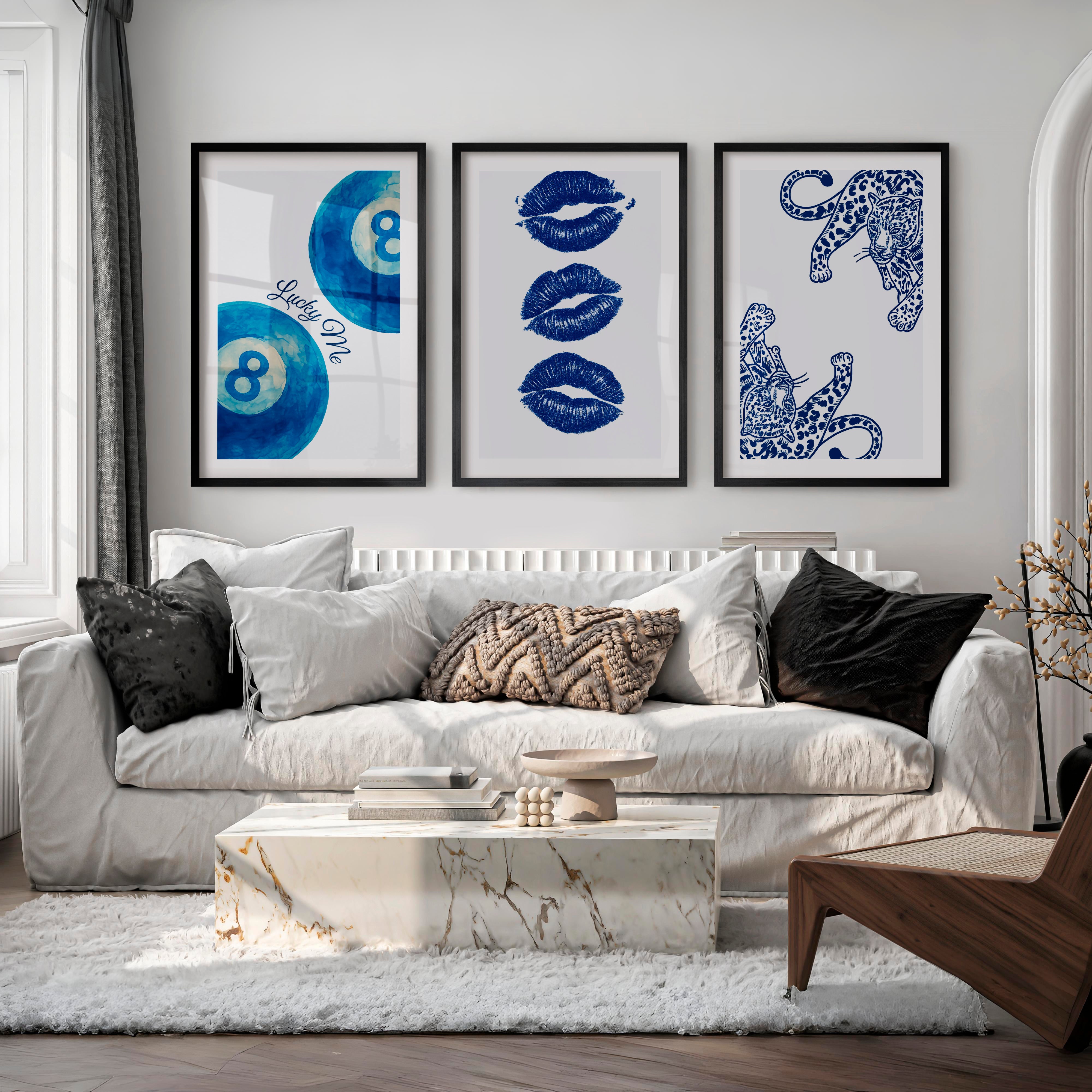 Blue Lucky 8 Ball vintage posters wall art - Black Framed Poster with White Border - Artworksets