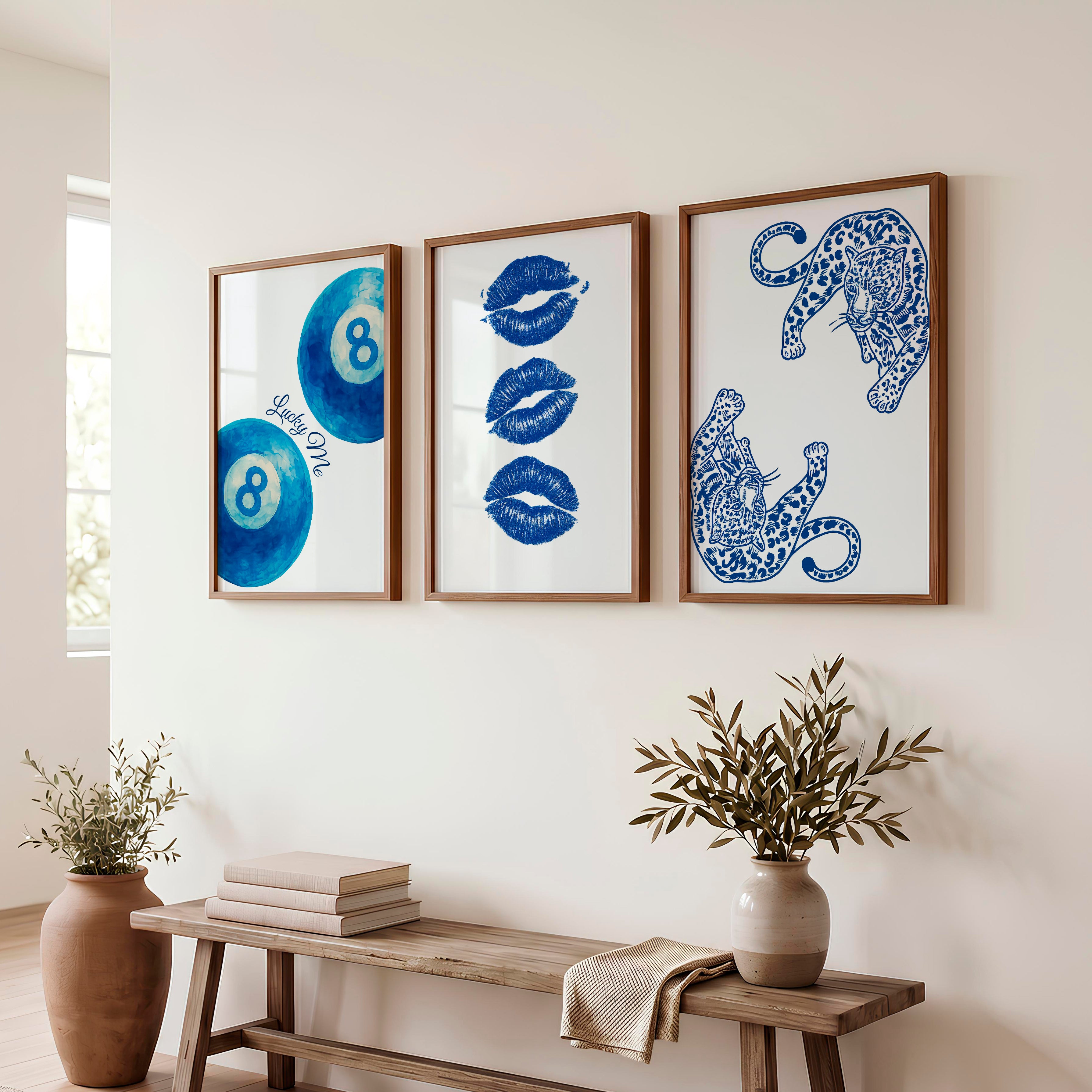 Blue Lucky 8 Ball vintage posters wall art - Dark Brown Framed Poster No Border - Artworksets