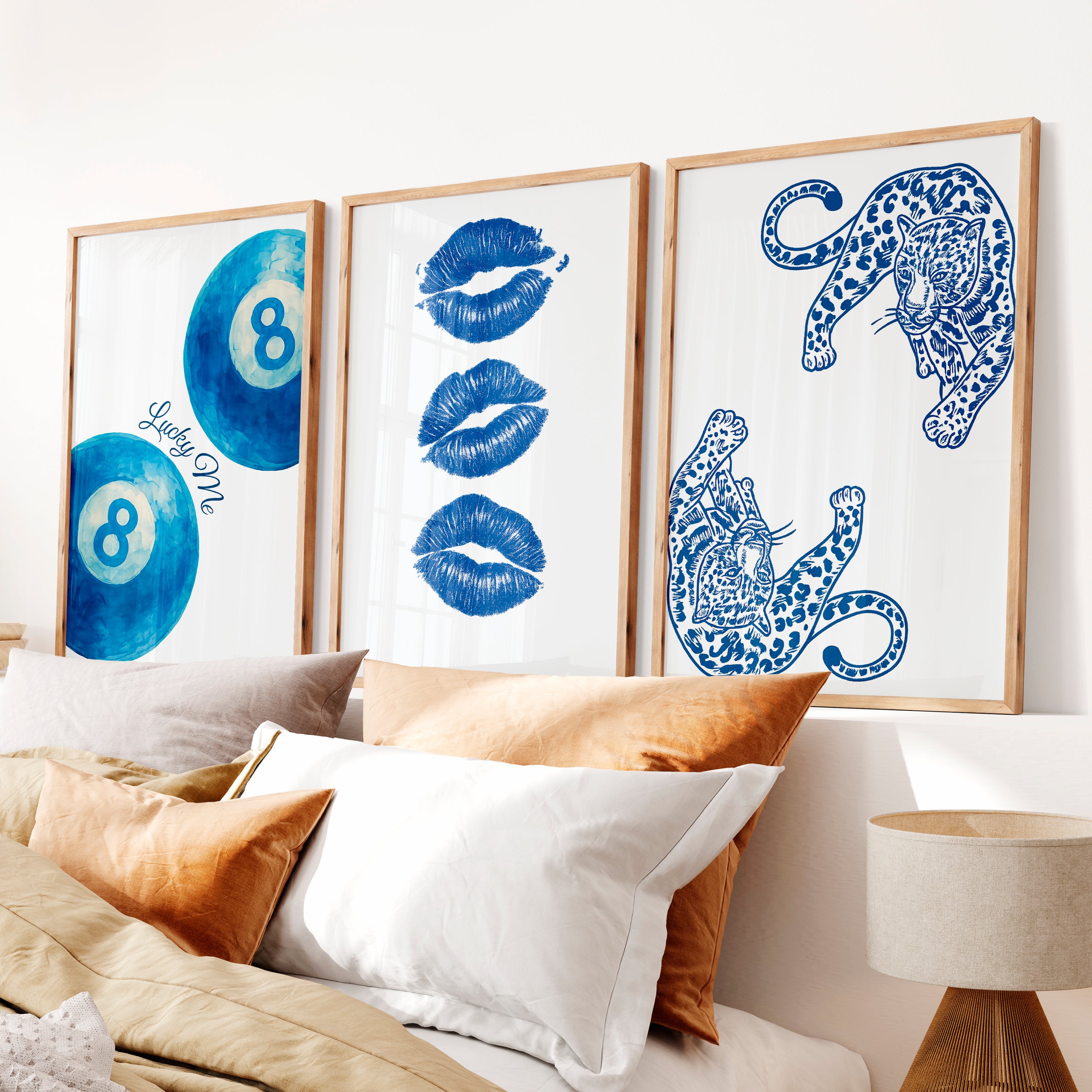 Blue Lucky 8 Ball vintage posters wall art - Natural Wood Framed Poster No Border - Artworksets
