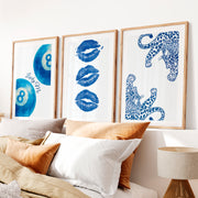 Blue Lucky 8 Ball vintage posters wall art- Natural Wood Framed Poster with White Border - Artworksets