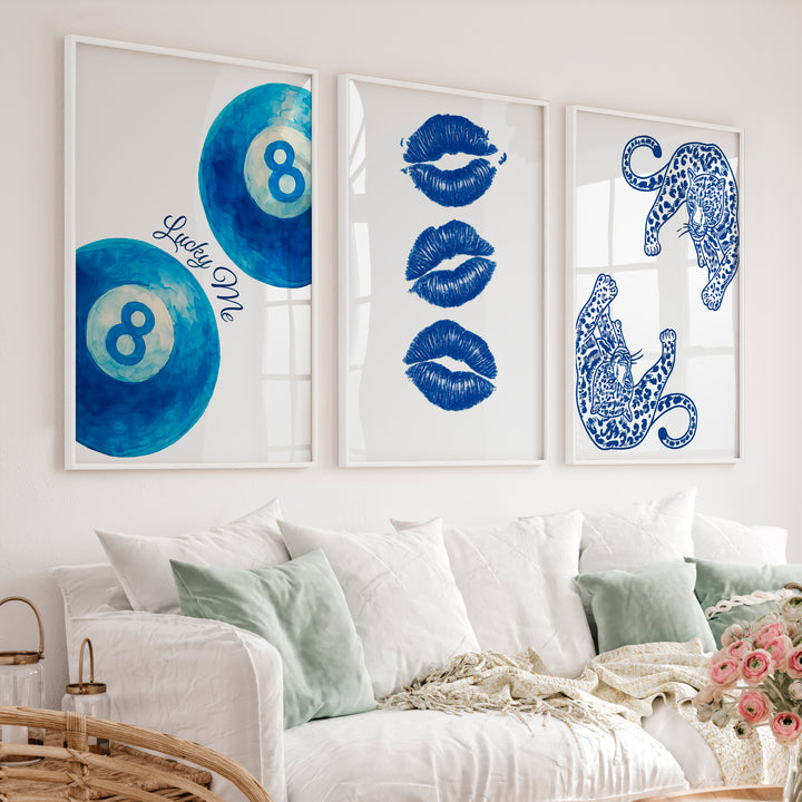 Blue Lucky 8 Ball vintage posters wall art - White Framed Poster No Border - Artworksets