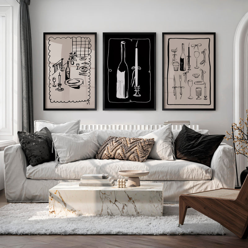 Candlelit Dinner vintage prints for wall - Black Framed Poster No Border - Artworksets