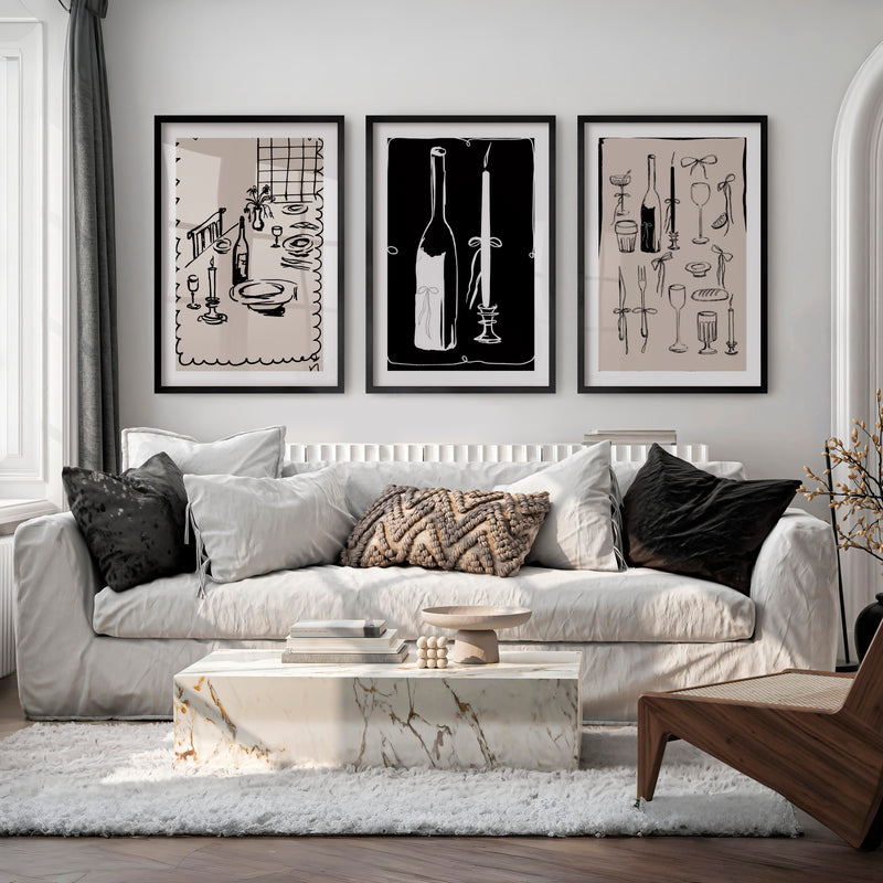 Candlelit Dinner vintage prints for wall - Black Framed Poster with White Border - Artworksets