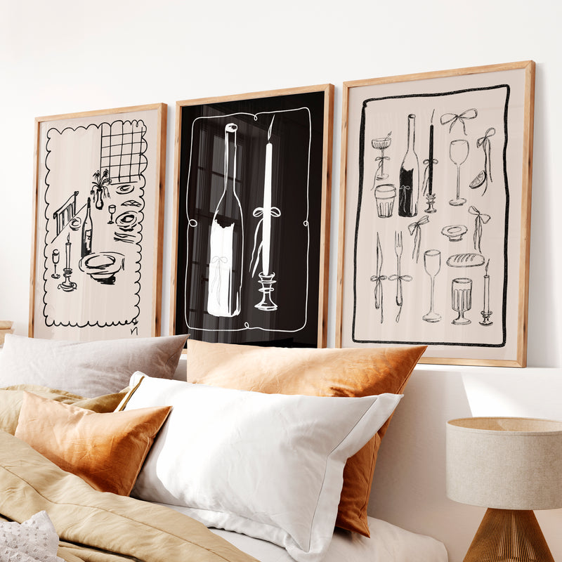 Candlelit Dinner vintage prints for wall - Natural Wood Framed Poster No Border - Artworksets