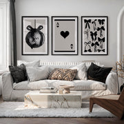 Black Bow Disco Ball vintage retro artwork with Ace Heart Card - Black Framed Poster with White Border - Artworksets