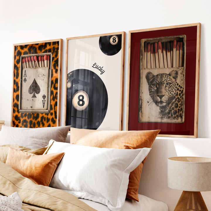 Leopard Matchbox Vintage Retro Wall Decor - Natural Wood Framed Poster No Border - Artworksets