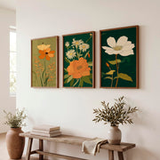 Vintage Set of 3 Featuring a Large Orange Rose - Dark Brown Framed Poster No Border - Artworksets