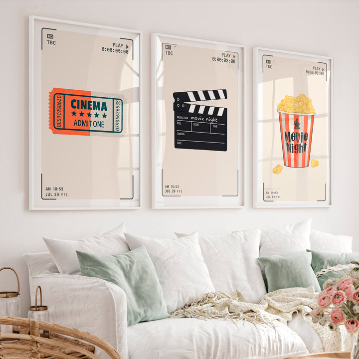 Movie Night vintage style decor - White Framed Poster No Border - Artworksets