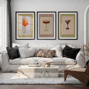 Vintage Style Interior Cocktail Print Set with Martini and Spritz - Black Framed Poster with White Border - Artworksets