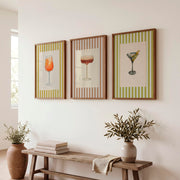 Vintage Style Interior Cocktail Print Set with Martini and Spritz - Dark Brown Framed Poster No Border - Artworksets
