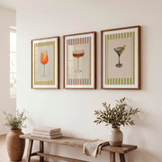 Vintage Style Interior Cocktail Print Set with Martini and Spritz - Dark Brown Framed Poster with White Border - Artworksets