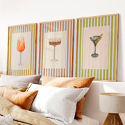 Vintage Style Interior Cocktail Print Set with Martini and Spritz - Natural Wood Framed Poster No Border - Artworksets