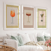 Vintage Style Interior Cocktail Print Set with Martini and Spritz - White Framed Poster with White Border - Artworksets