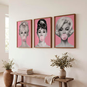 Pink Portrait vintage style prints Set - Dark Brown Framed Poster No Border - Artworksets
