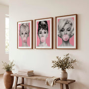 Pink Portrait vintage style prints Set - Dark Brown Framed Poster with White Border - Artworksets