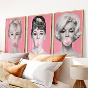 Pink Portrait vintage style prints Set - Natural Wood Framed Poster No Border - Artworksets