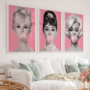 Pink Portrait vintage style prints Set - White Framed Poster No Border - Artworksets