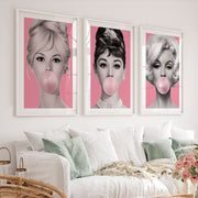 Pink Portrait vintage style prints Set - White Framed Poster with White Border - Artworksets