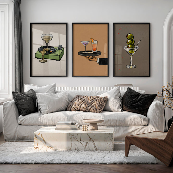Martini Olive Cocktail vintage wall art decor - Black Framed Poster No Border - Artworksets