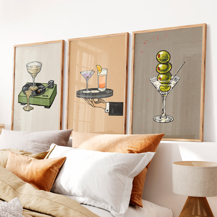 Martini Olive Cocktail vintage wall art decor - Natural Wood Framed Poster No Border - Artworksets