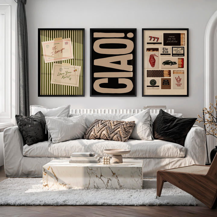 Vintage Wall Art Decor Featuring Love Postcards and Matchboxes - Black Framed Poster No Border - Artworksets