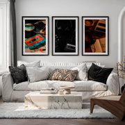 Vintage Wall Art Ideas with Vinyl Records and Cassette Tapes - Black Framed Poster with White Border - Artworksets