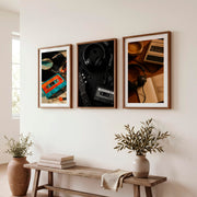 Vintage Wall Art Ideas with Vinyl Records and Cassette Tapes - Dark Brown Framed Poster with White Border - Artworksets