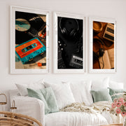 Vintage Wall Art Ideas with Vinyl Records and Cassette Tapes - White Framed Poster with White Border - Artworksets