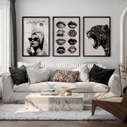 Vintage wall art prints featuring lipstick and leopard - Black Framed Poster No Border - Artworksets