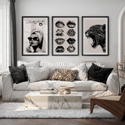 Vintage wall art prints featuring lipstick and leopard - Black Framed Poster with White Border - Artworksets