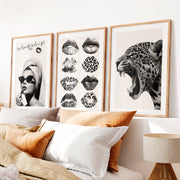 Vintage wall art prints featuring lipstick and leopard- Natural Wood Framed Poster with White Border - Artworksets