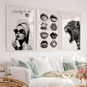 Vintage wall art prints featuring lipstick and leopard - White Framed Poster No Border - Artworksets