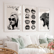 Vintage wall art prints featuring lipstick and leopard - White Framed Poster with White Border - Artworksets