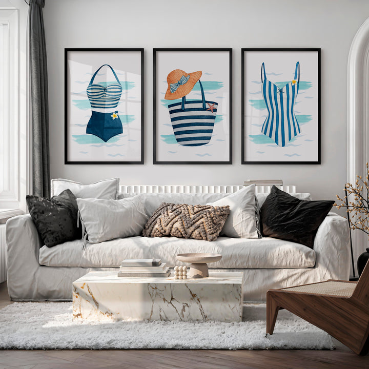 Beach Swimsuit vintage wall art prints - Black Framed Poster No Border - Artworksets