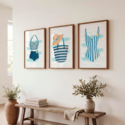 Beach Swimsuit vintage wall art prints - Dark Brown Framed Poster with White Border - Artworksets